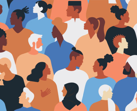 Crowd Of Young And Elderly Men And Women In Trendy Hipster Clothes. Diverse Group Of Stylish People Standing Together. Society Or Population, Social Diversity. Flat Cartoon Vector Illustration.